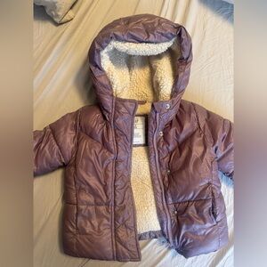 GAP Kids Lavender Puffer Coat with Fleece Hood